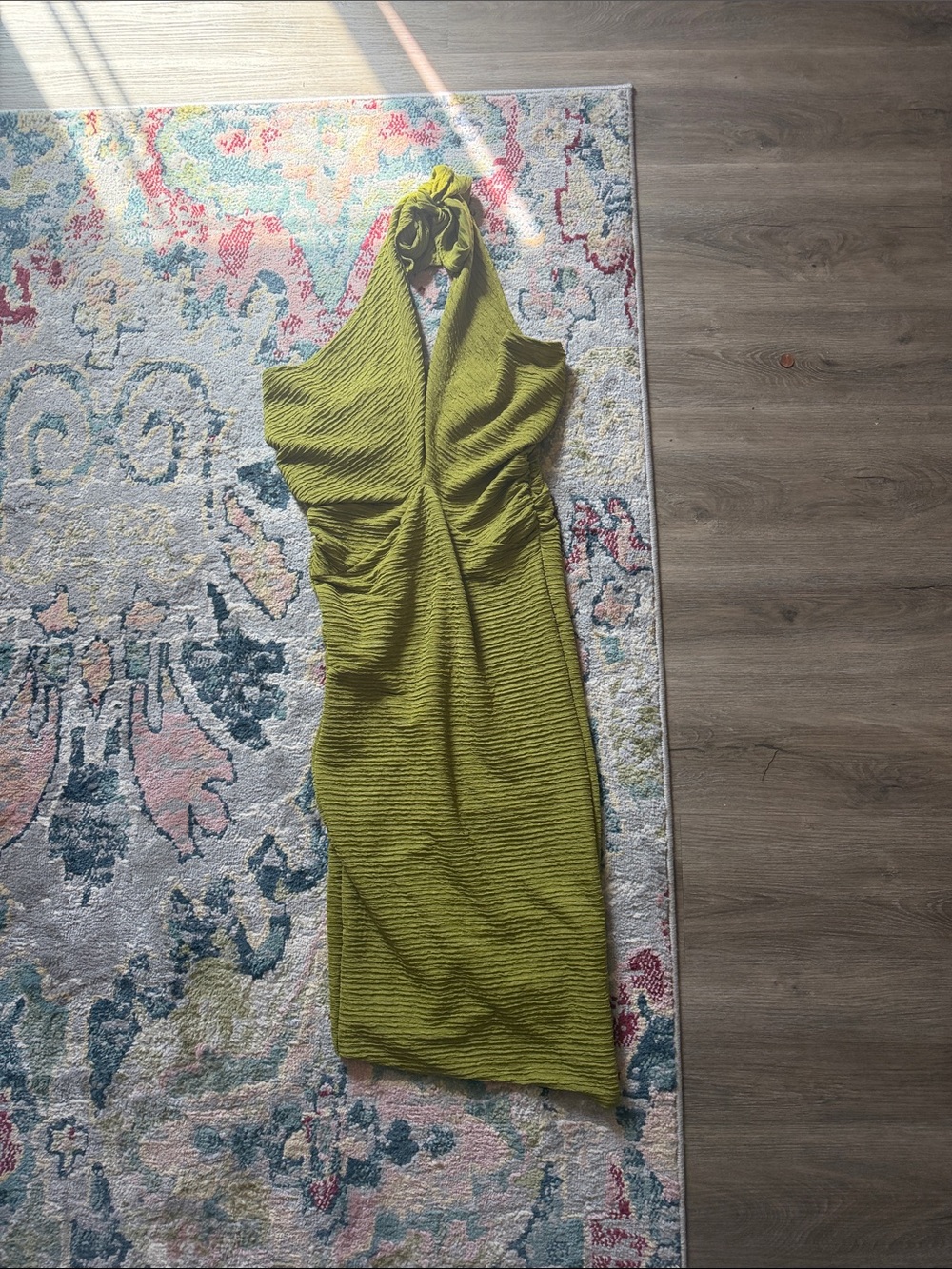 Sleeveless chartreuse Green Halter Dress